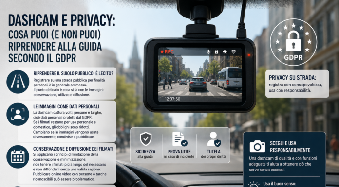 Dashcam e privacy: cosa puoi (e non puoi) riprendere alla guida secondo il GDPR Dashcam e privacy